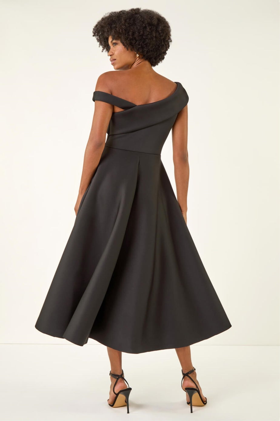 Roman Black Corsage Premium Stretch Midi Dress