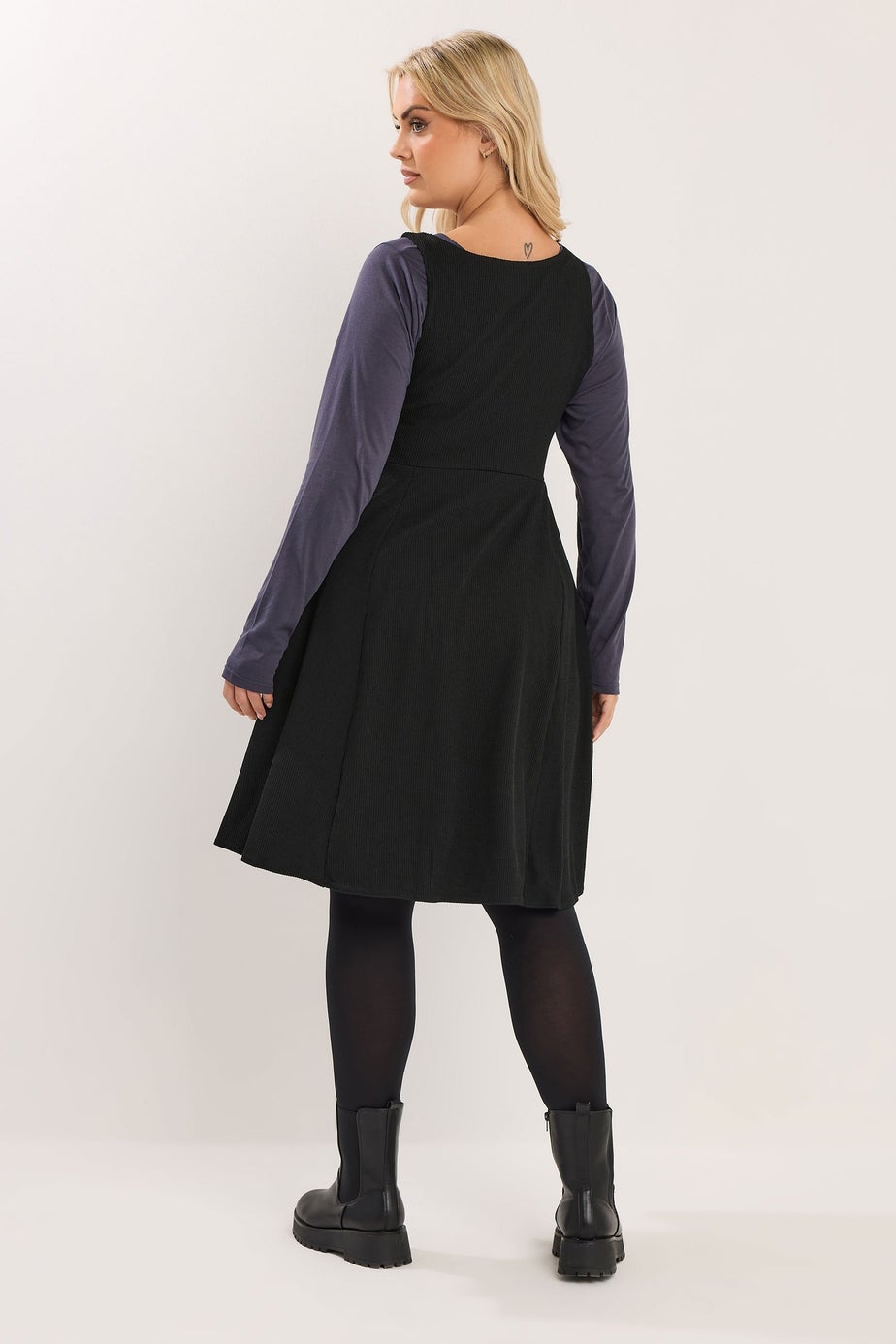 Yours Curve Black Button Front Textured Pinafore Dress