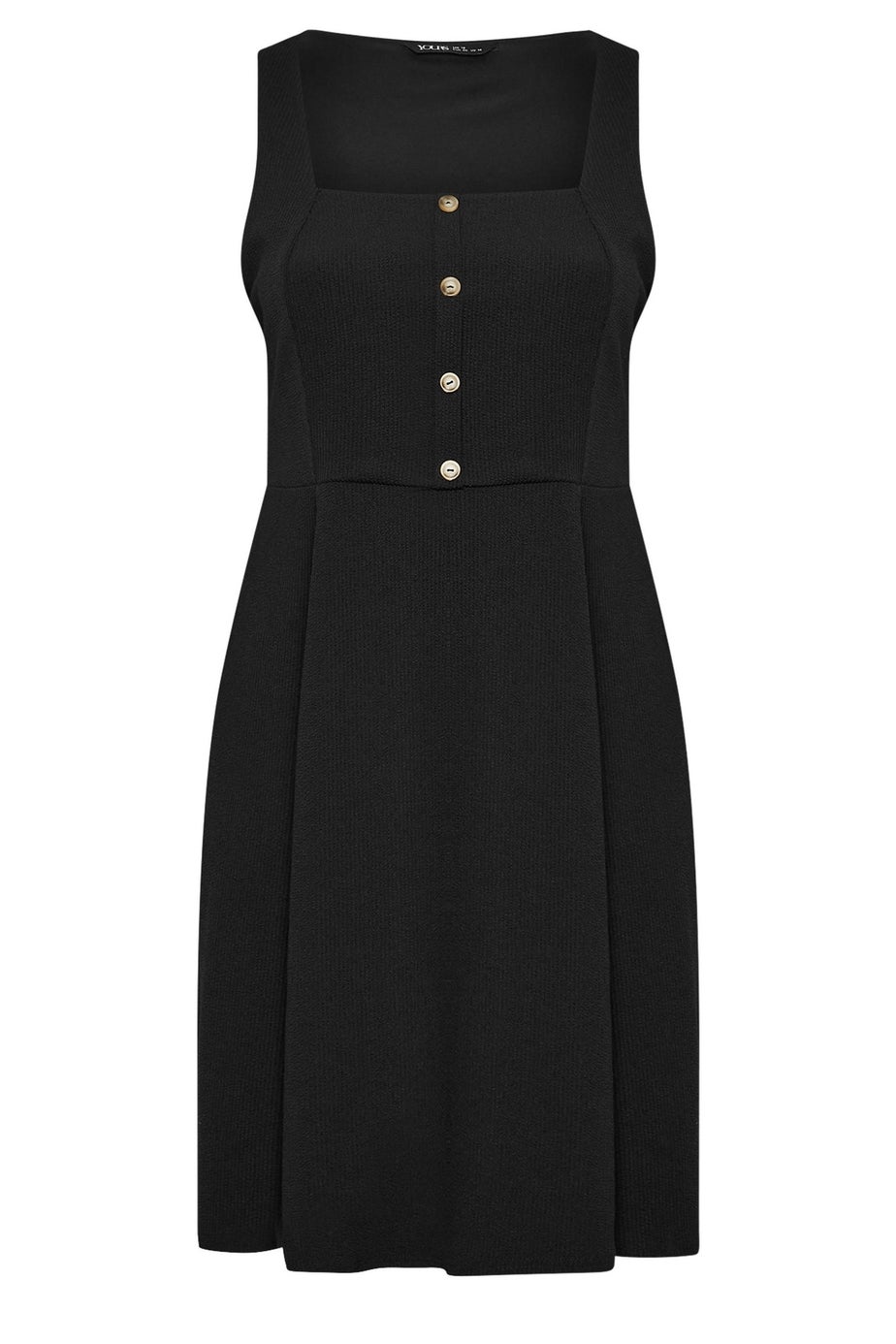 Yours Curve Black Button Front Textured Pinafore Dress