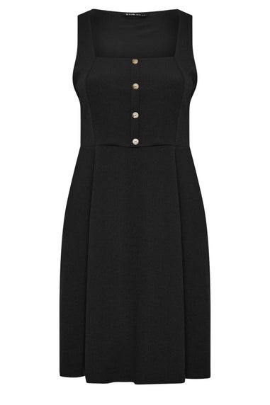 Yours Curve Black Button Front Textured Pinafore Dress