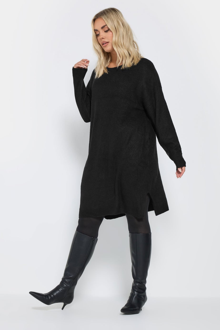 Yours Curve Black Knitted Tunic Jumper Dress