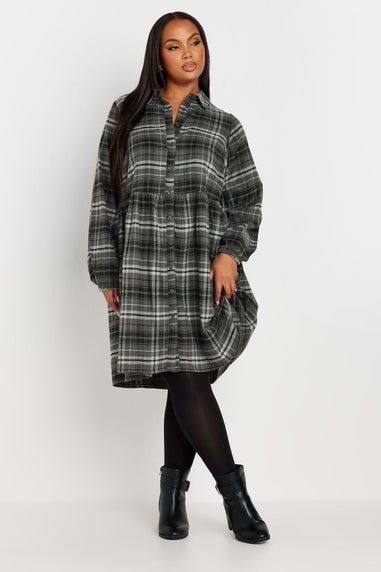 Yours Curve Grey Check Print Shirt Dress
