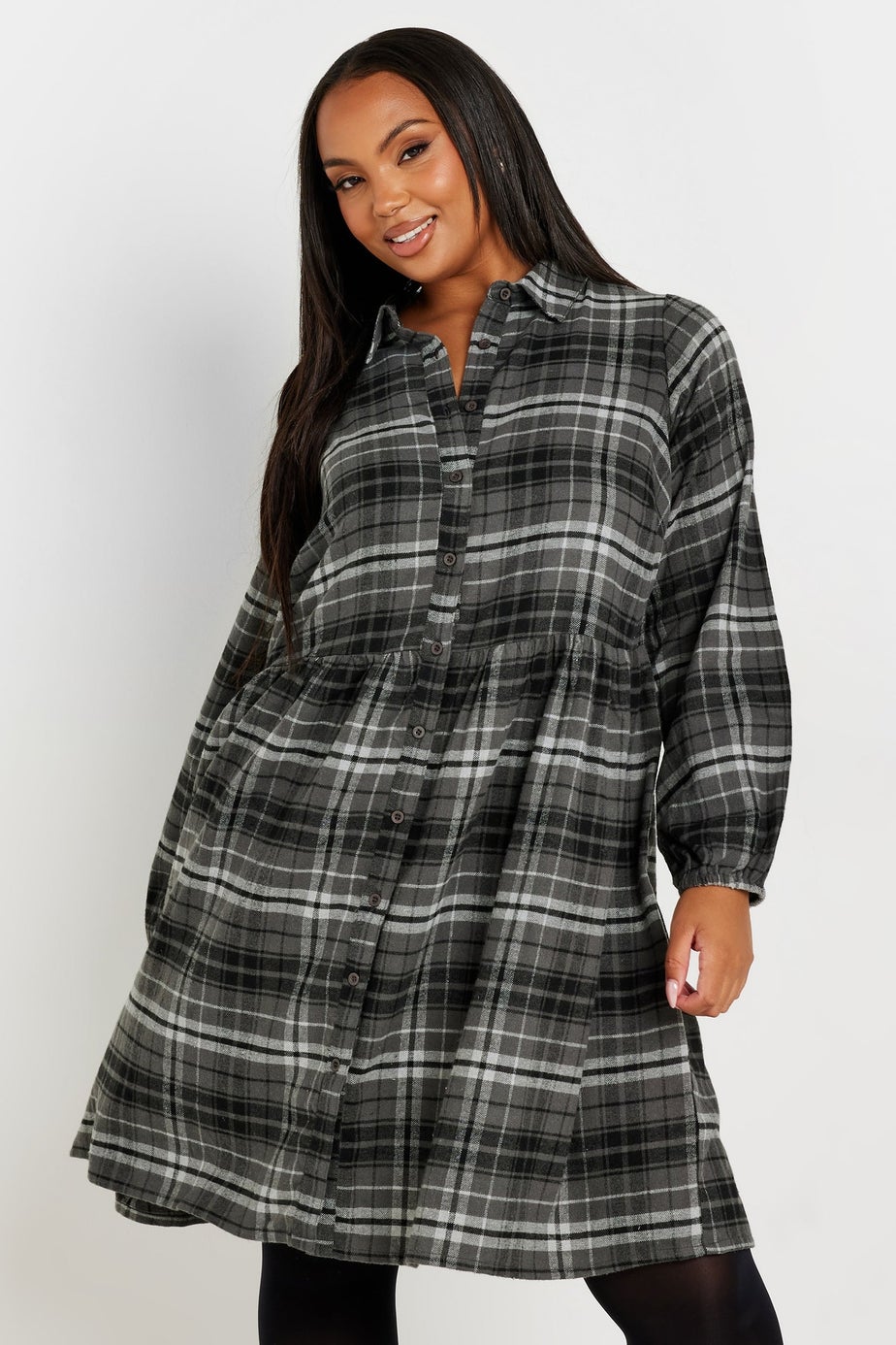 Yours Curve Grey Check Print Shirt Dress
