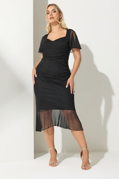 Yours London Curve Black Gathered Midi Dress