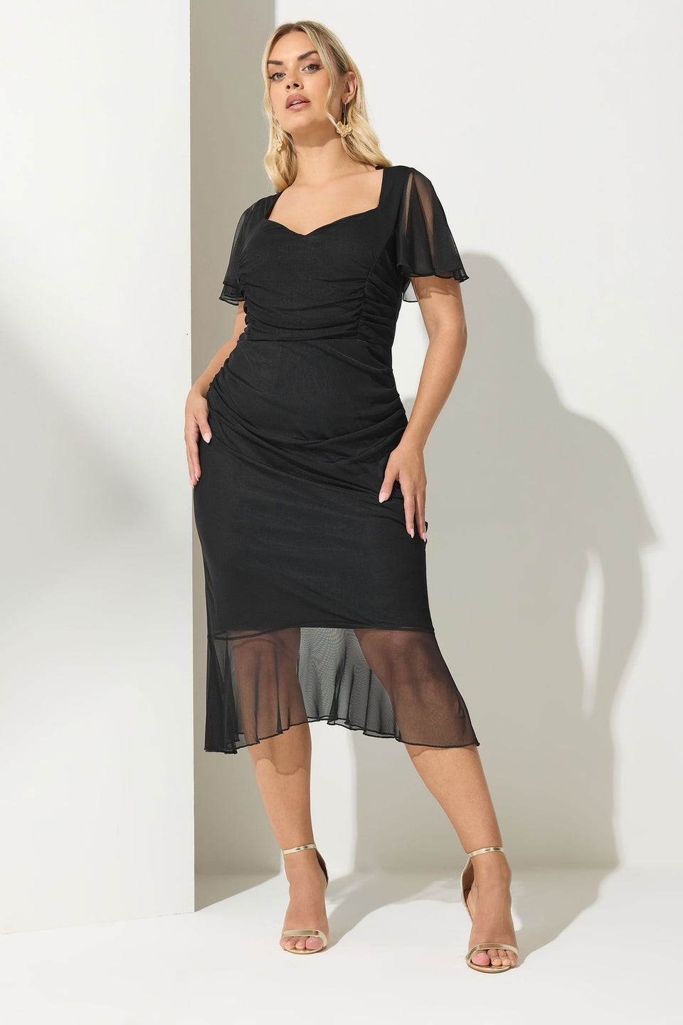 Yours London Curve Black Gathered Midi Dress