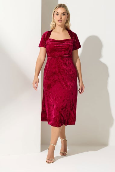 Yours London Curve Red Velvet Square Neck Midi Dress