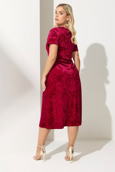Yours London Curve Red Velvet Square Neck Midi Dress
