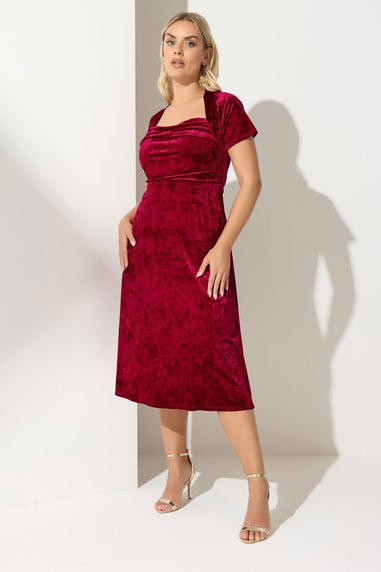 Yours London Curve Red Velvet Square Neck Midi Dress