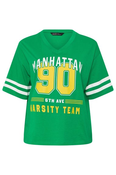 Yours Limited Curve Green 'Manhattan 90' Varsity Print T-Shirt