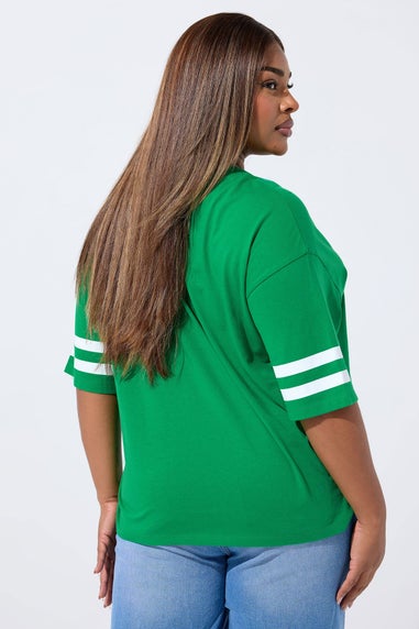Yours Limited Curve Green 'Manhattan 90' Varsity Print T-Shirt