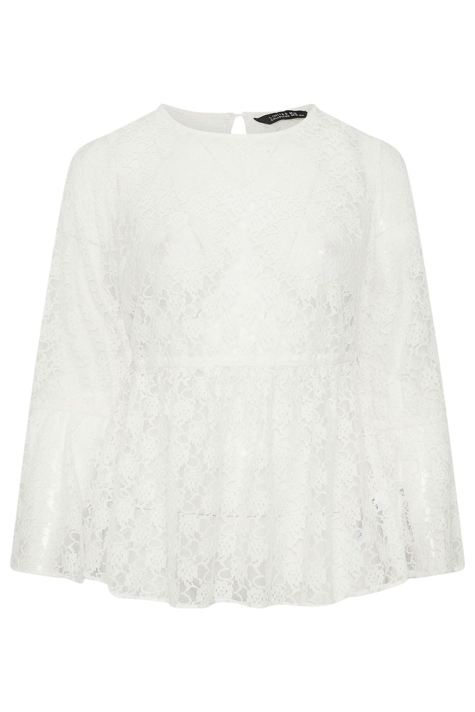 Yours Limited Curve Cream Lace Flare Sleeve Peplum Top