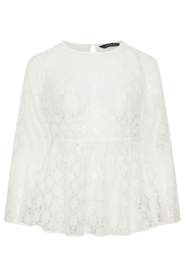Yours Limited Curve Cream Lace Flare Sleeve Peplum Top