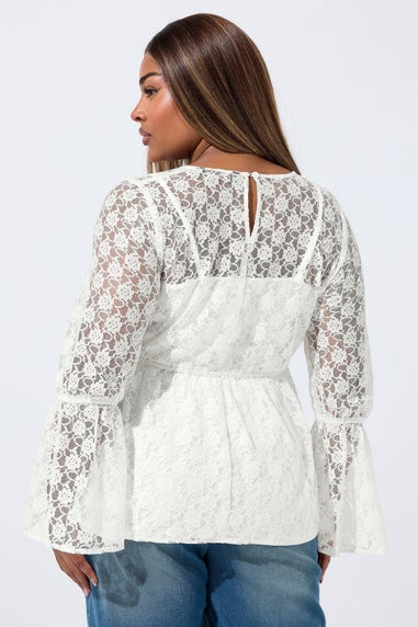Yours Limited Curve Cream Lace Flare Sleeve Peplum Top