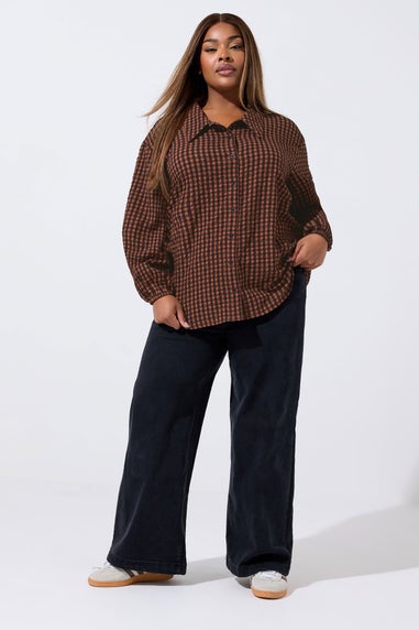 Yours Limited Curve Brown Check Print Textured Shirt