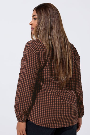 Yours Limited Curve Brown Check Print Textured Shirt