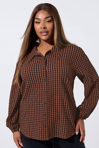 Yours Limited Curve Brown Check Print Textured Shirt