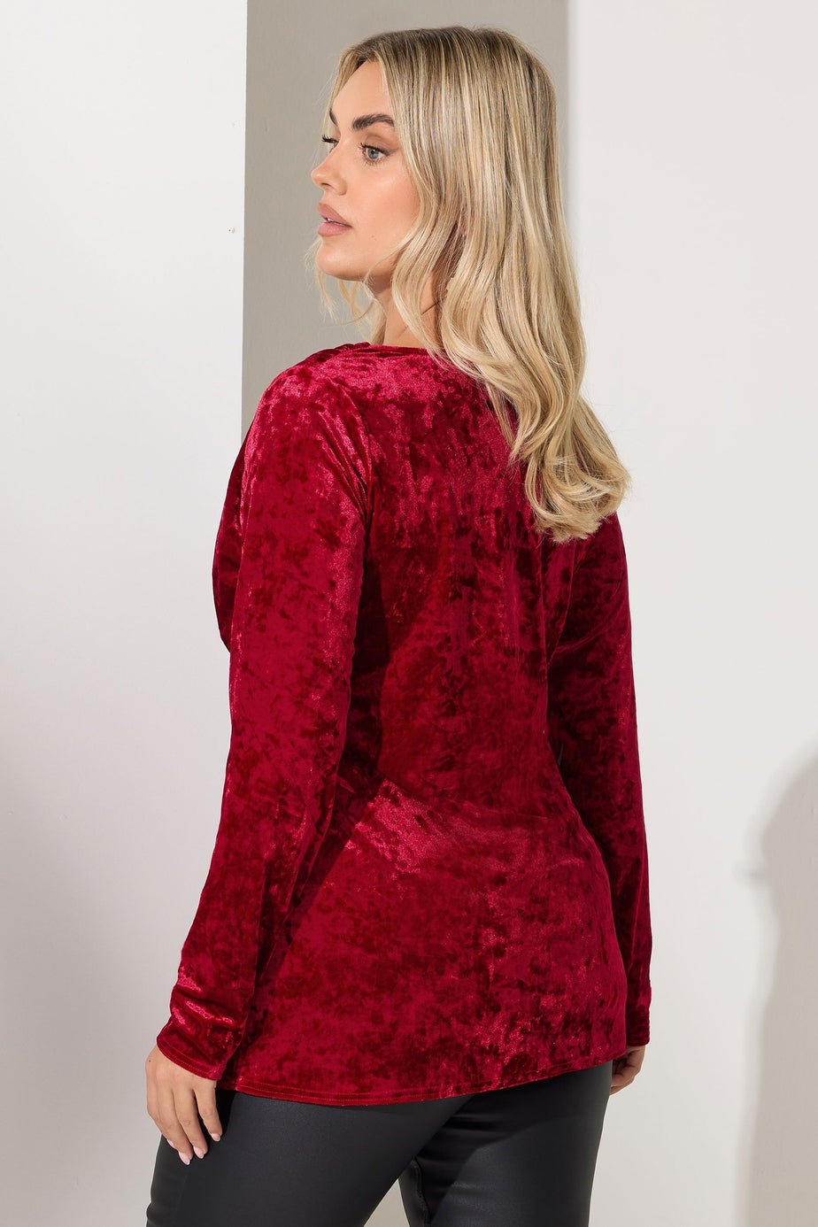 Yours London Curve Red Velvet Wrap Top