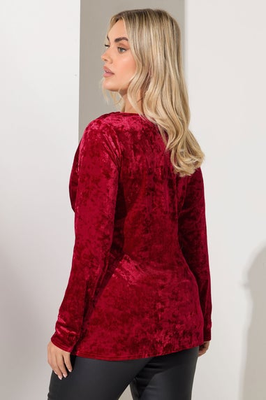 Yours London Curve Red Velvet Wrap Top