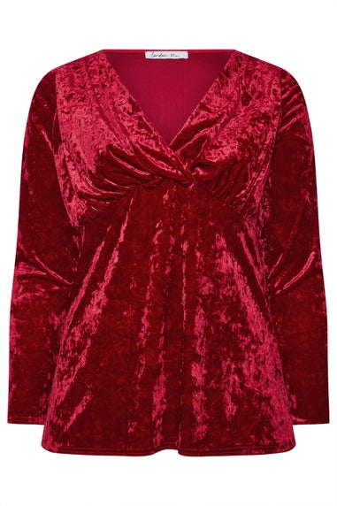 Yours London Curve Red Velvet Wrap Top