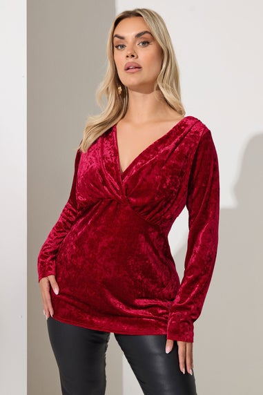 Yours London Curve Red Velvet Wrap Top