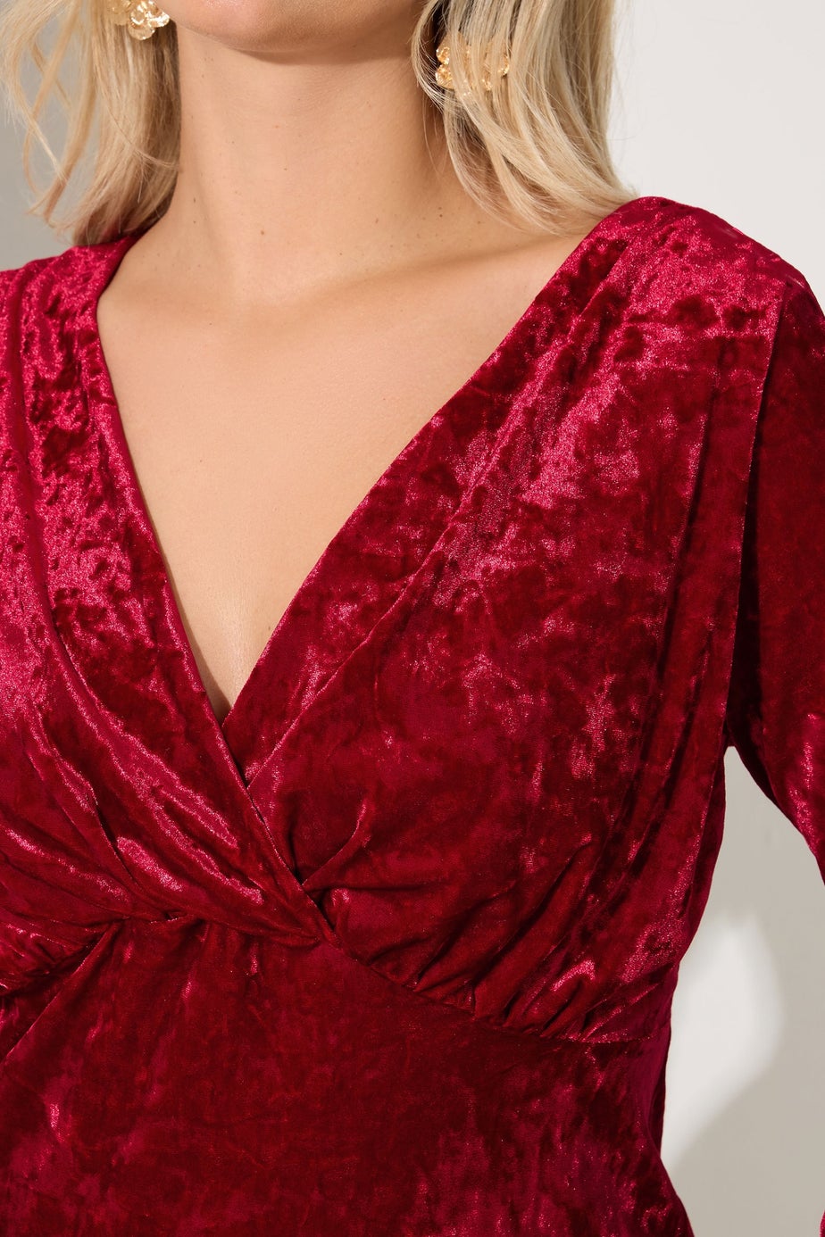 Yours London Curve Red Velvet Wrap Top