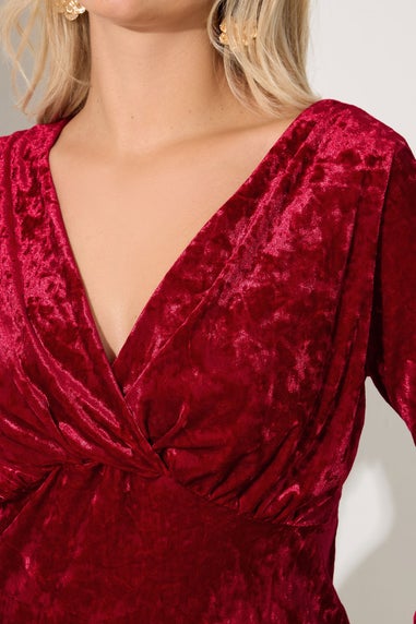 Yours London Curve Red Velvet Wrap Top