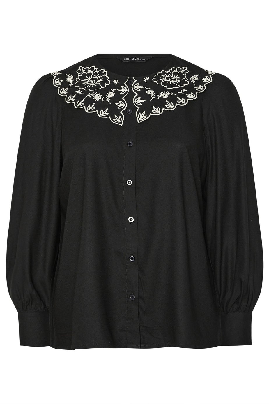Yours Limited Curve Black Embroidered Oversized Collar Top