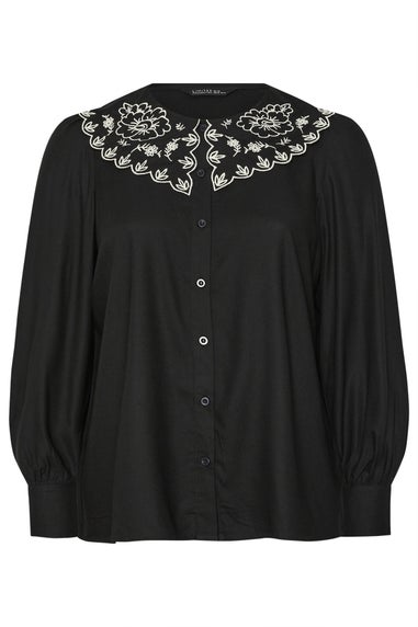 Yours Limited Curve Black Embroidered Oversized Collar Top