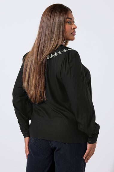 Yours Limited Curve Black Embroidered Oversized Collar Top