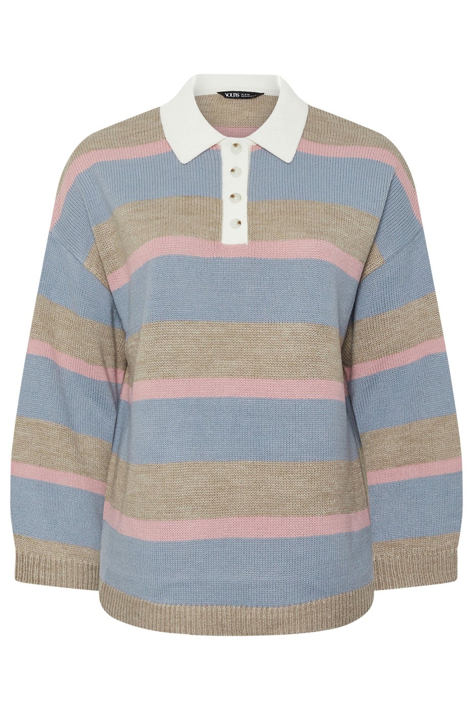 Yours Curve Blue Stripe Rugby Collar Jumper
