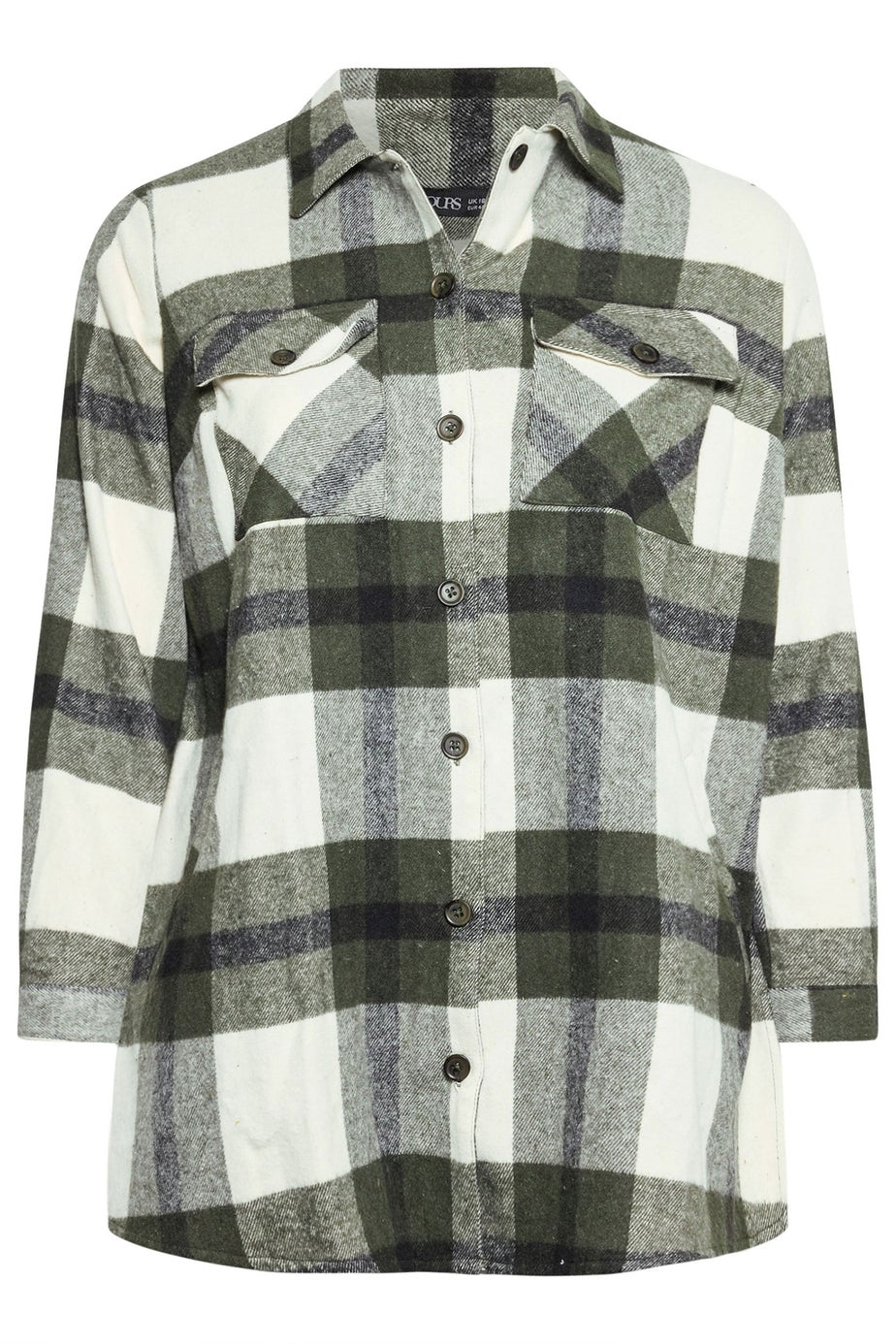 Yours Curve Khaki Green Check Shacket