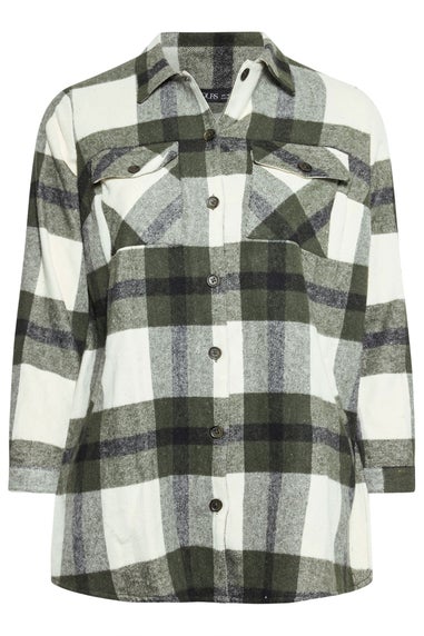 Yours Curve Khaki Green Check Shacket
