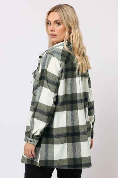 Yours Curve Khaki Green Check Shacket