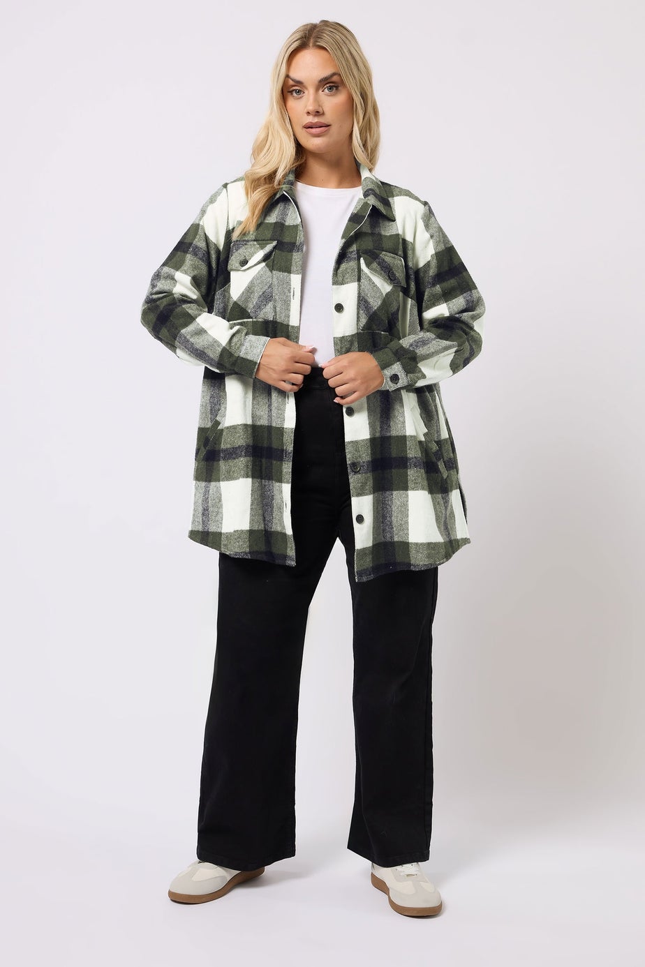 Yours Curve Khaki Green Check Shacket