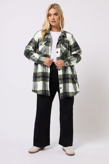 Yours Curve Khaki Green Check Shacket