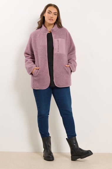 Yours Curve Pink Pocket Teddy Fleece Jacket