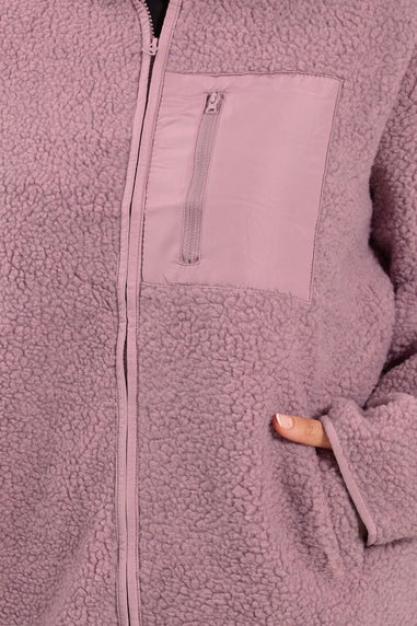 Yours Curve Pink Pocket Teddy Fleece Jacket