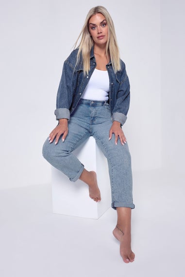 Yours Curve Light Blue Wash Denim Boyfriend Jeans