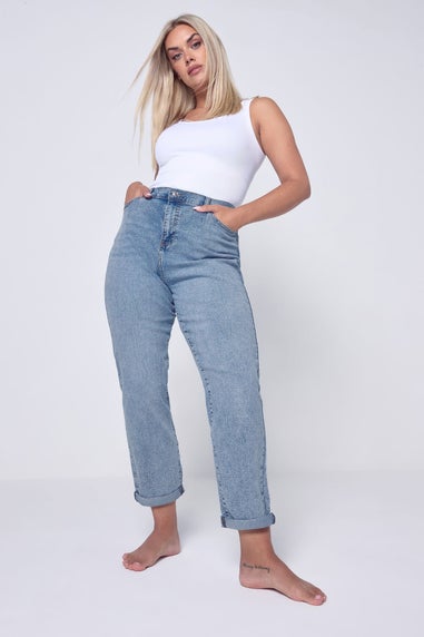 Yours Curve Light Blue Wash Denim Boyfriend Jeans