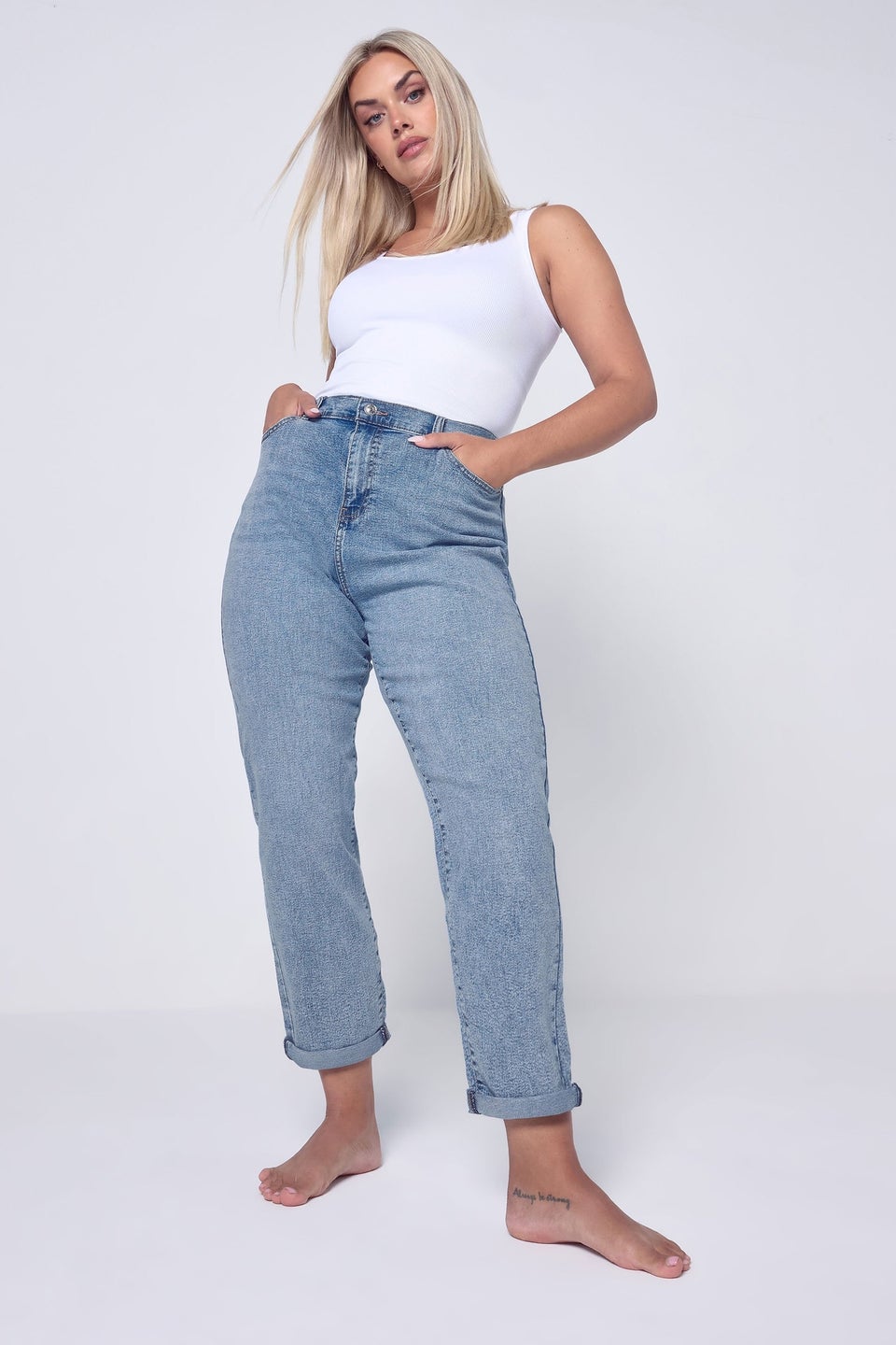 Yours Curve Light Blue Wash Denim Boyfriend Jeans