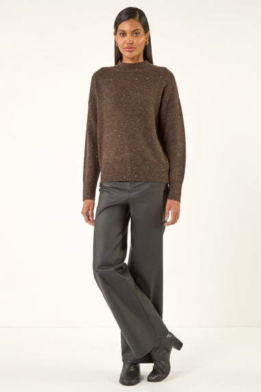 Roman Chocolate Sequin Crew Neck Knit Jumper