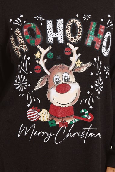 Yours Curve Black 'Ho Ho Ho' Reindeer Novelty Christmas Jumper