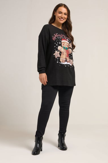 Yours Curve Black Gingerbread Man Novelty Christmas Jumper