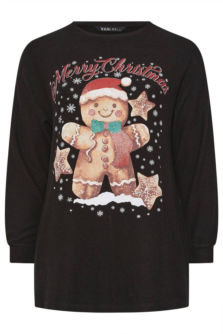 Yours Curve Black Gingerbread Man Novelty Christmas Jumper