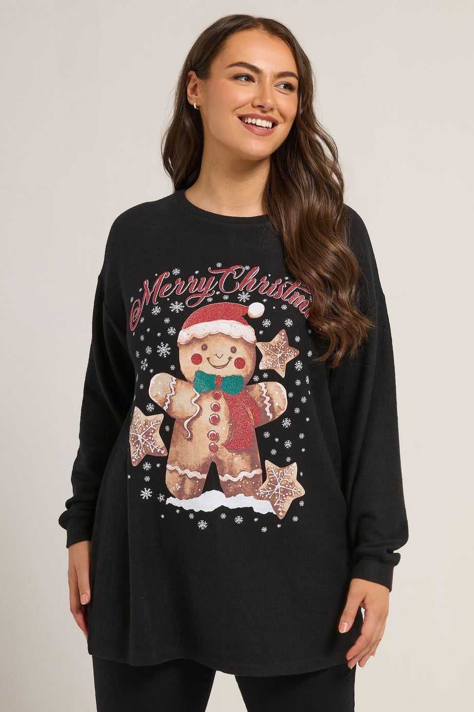 Yours Curve Black Gingerbread Man Novelty Christmas Jumper