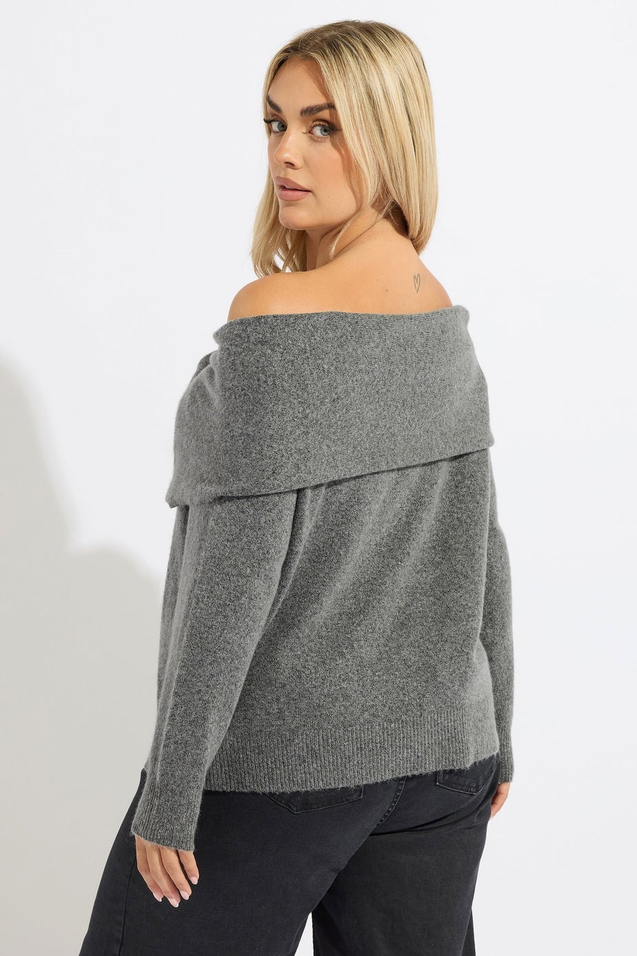 Yours Curve Grey Bow Bardot Jumper