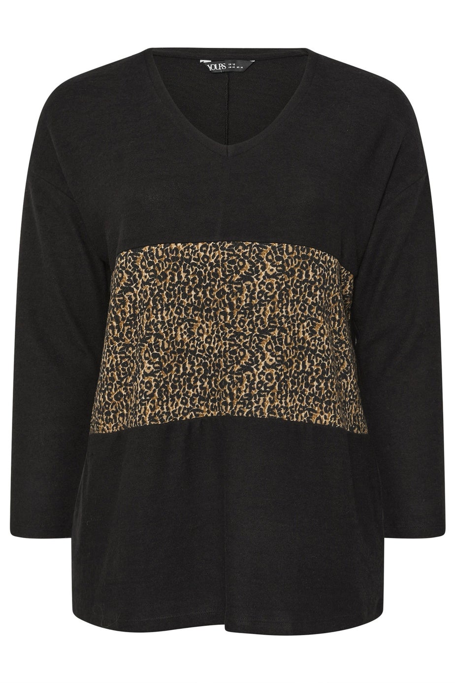 Yours Curve Black Leopard Print Colourblock Jumper