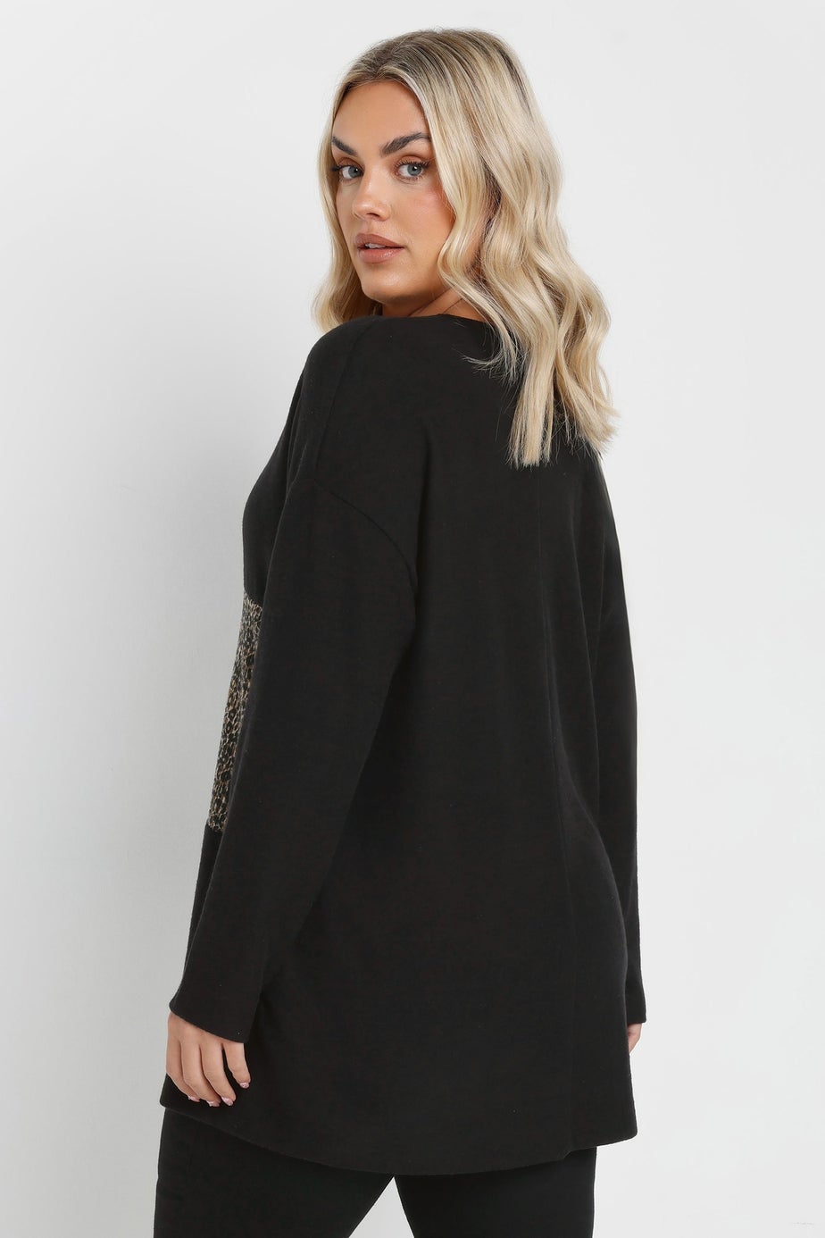 Yours Curve Black Leopard Print Colourblock Jumper