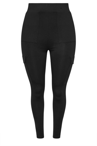 Yours Curve Black Cargo Pocket Leggings