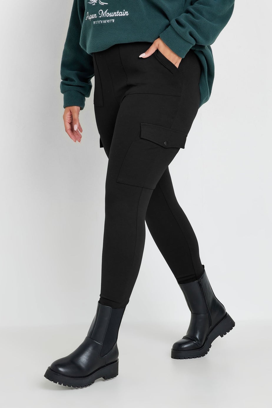 Yours Curve Black Cargo Pocket Leggings